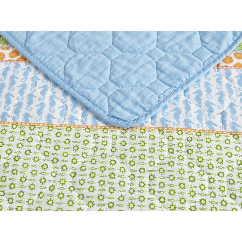 Bohemian Bliss Reversible Cotton Quilt Set in Chambray Blue, Full Size