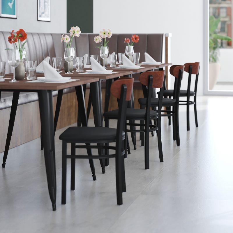 Flash Furniture Wright Commercial Dining Chair with 500 LB. Capacity Black Steel Frame, Walnut Finish Wooden Boomerang Back, and Black Vinyl Seat