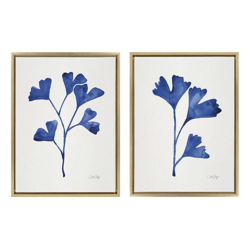 Kate and Laurel Sylvie Navy Ginkgo and Navy Ginkgo Trio Framed Canvas by Cat Coquillette