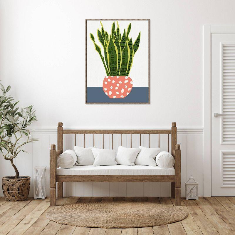 32"x42" Potted Plant by Jen Bucheli Framed Canvas Wall Art Print Bronze - Amanti Art: Hand-Stretched, Madison WI, Vertical Lithograph