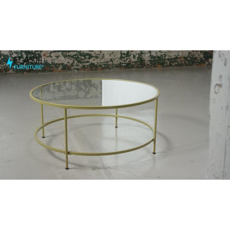 Elegant 35'' Clear Glass Round Coffee Table with Matte Black Frame