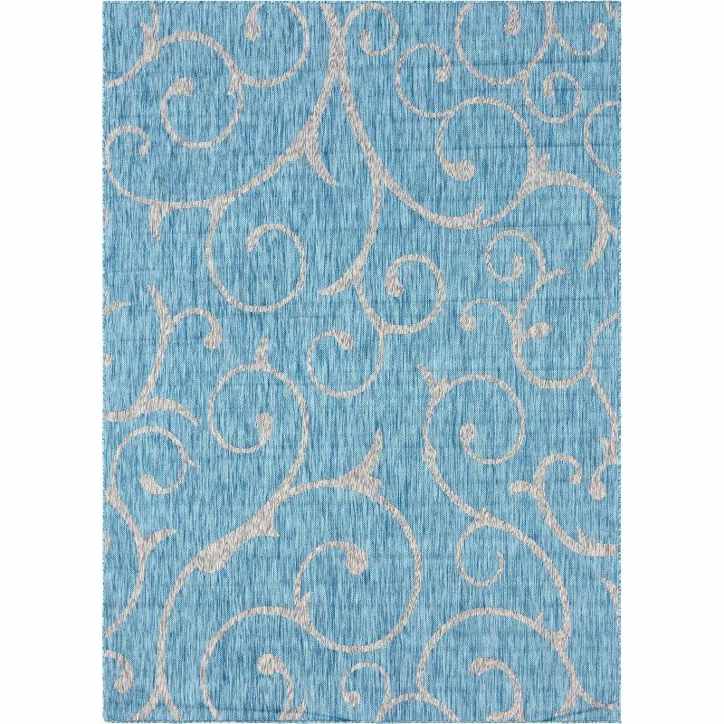 Light Aqua and Ivory Rectangular Outdoor Area Rug