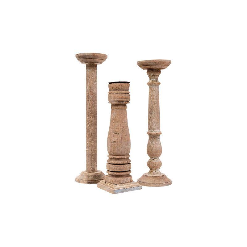 Storied Home 6pc Found Wood and Metal Pillar Candle Holder Set Natural: Rustic Candlestick Holders, Fits Taper Candles