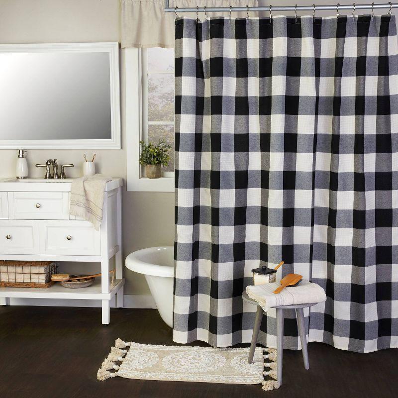 Grandin Shower Curtain Black/Natural - SKL Home: Check Pattern, Polyester & Cotton Blend, Machine Washable