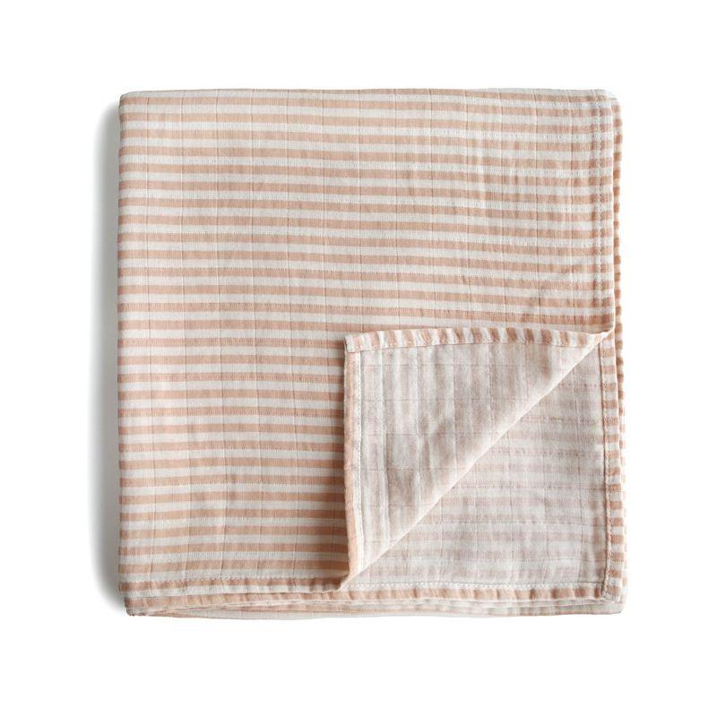 Organic Cotton Muslin Swaddle Blanket Natural Stripe One Size