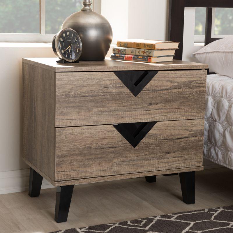 Swanson Modern and Contemporary Wood 2 - Drawer Nightstand - Light Brown - Baxton Studio: Includes Anti-Tip Hardware, Polyethylene Surface