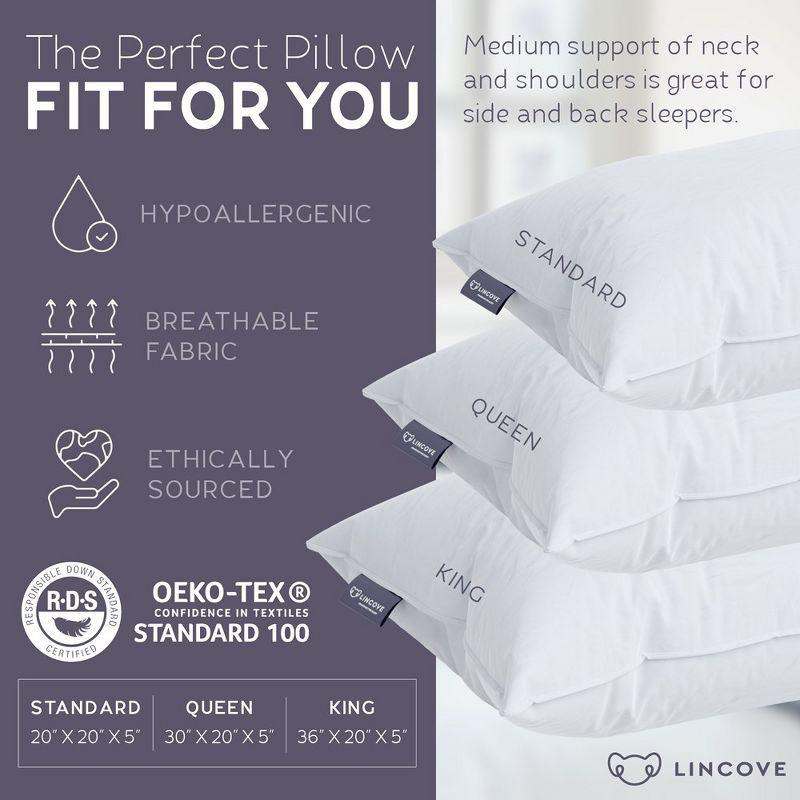 Lincove Down & Feather Bed Pillows - Luxury Hotel Collection, 100% Cotton, 600 Thread Count, Made in USA - 2 Pack