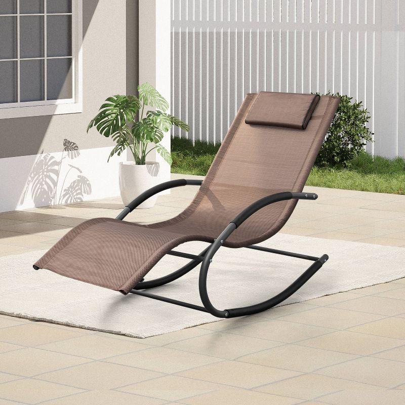 Coastal Breeze Curved Rocker Chaise Lounge with Cushioned Pillow