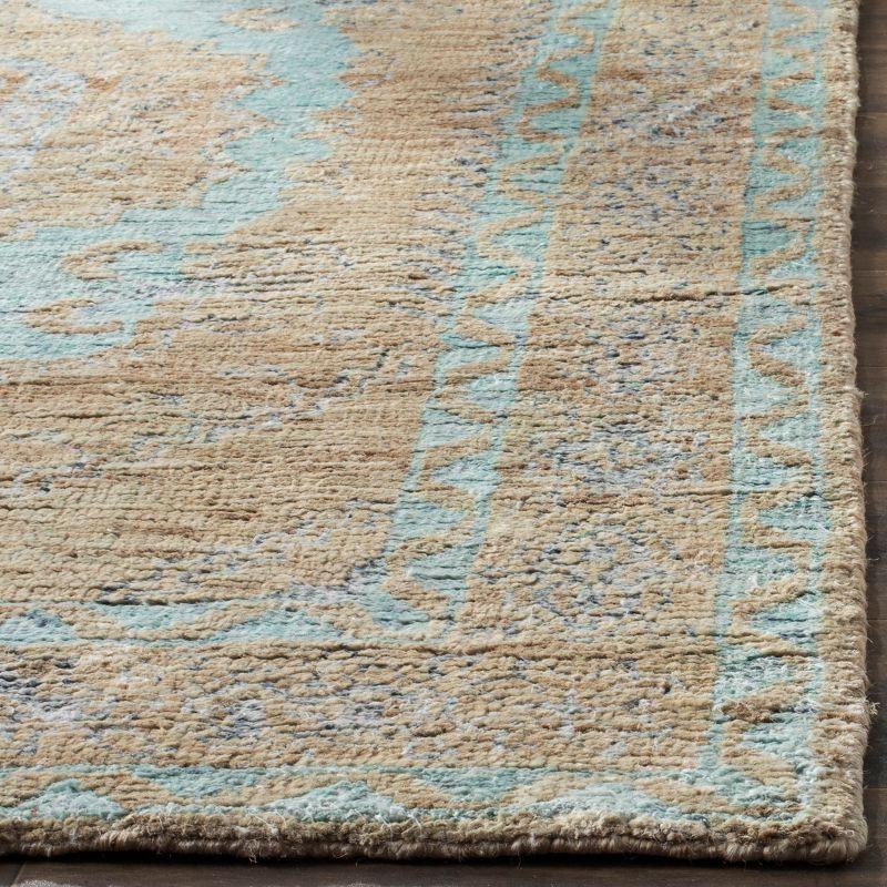 Seafoam and Beige Hand-Knotted Wool Area Rug 8' x 10'