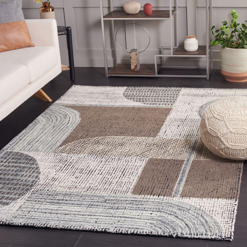 Ivory and Gray Hand-Tufted Wool Abstract Area Rug, 5' x 8'