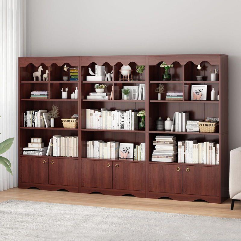 Bookshelf 5 Tier Open, Bookcase Modern with Doors, Wood Bookcase Storage Organizer Shelf, 63 inch Storage Shelves for Bedroom Living Room Office