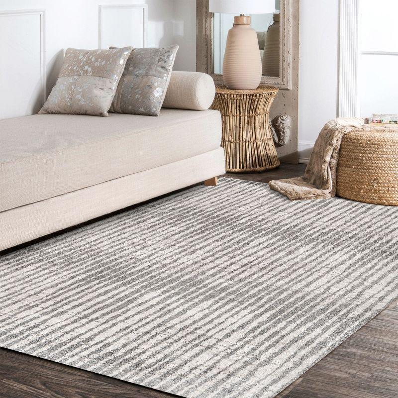 3'x5' Skoura Modern Bold Stripe Area Rug, Beige/Dark Gray - JONATHAN Y