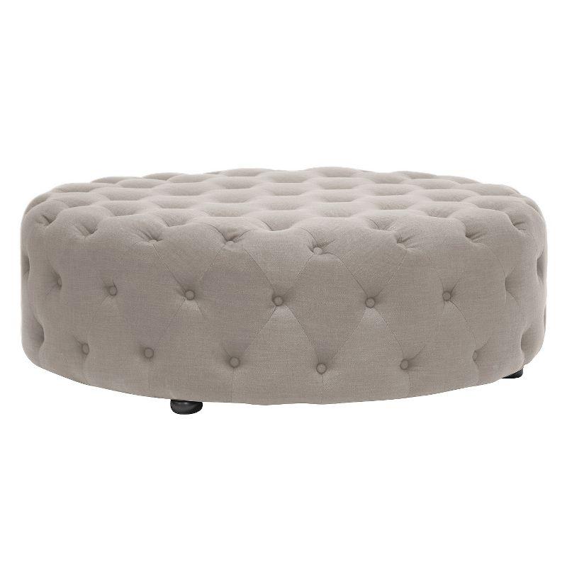 Cardiff Beige Linen 42" Round Tufted Ottoman