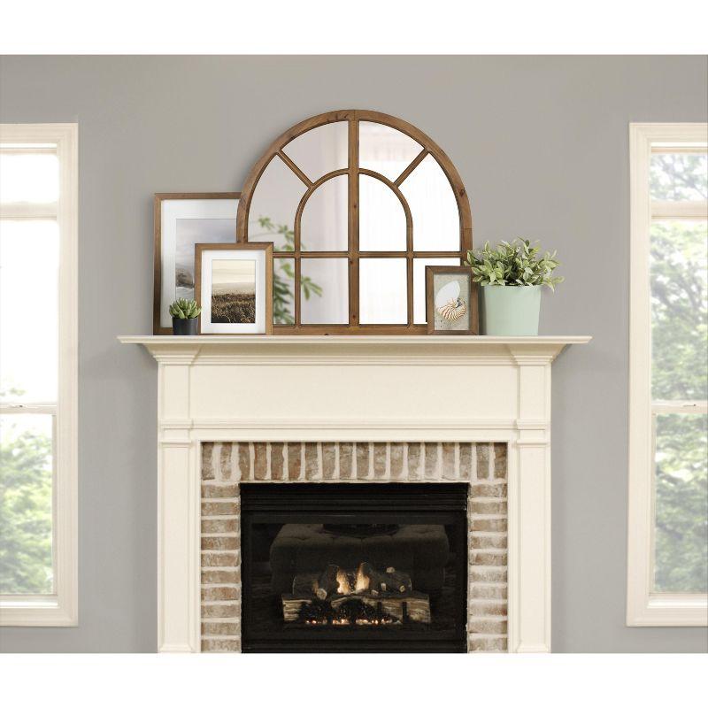 Rustic Brown Wood Arched Windowpane Wall Mirror