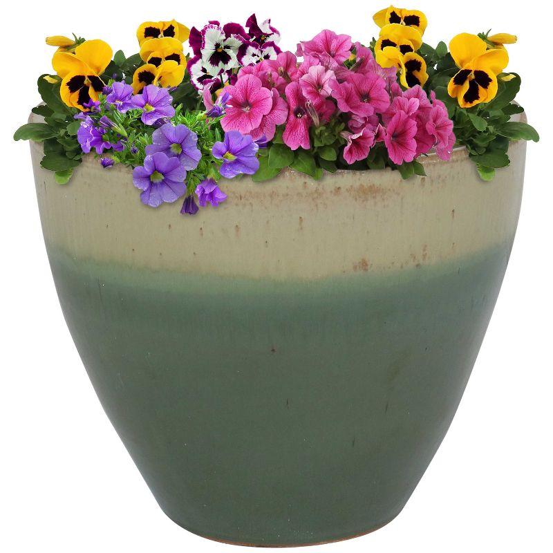 Sunnydaze Resort Outdoor/Indoor High-Fired Glazed UV and Frost-Resistant Ceramic Flower Pot Planter with Drainage Holes - 13" Diameter