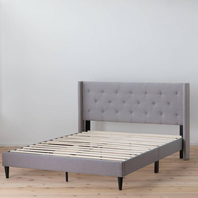 Elegant Queen Platform Bed with Diamond Tufted Wingback Headboard in Charcoal