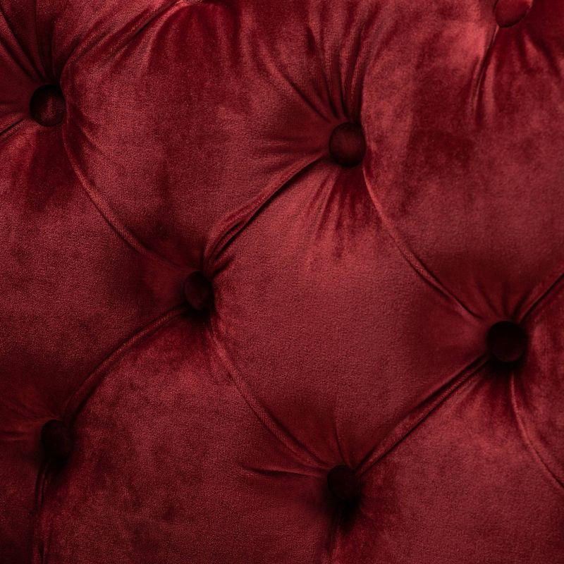 Avara Velvet Button Tufted Bench Ottoman Red - Baxton Studio: Gold Legs, Plywood Frame, Luxurious Bedroom Furniture