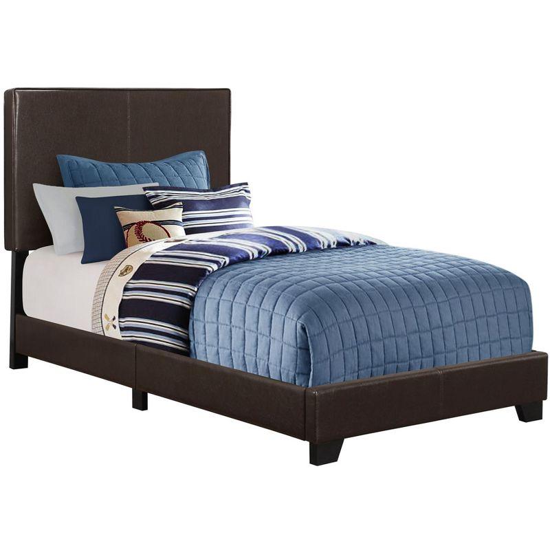 Monarch Specialties Bed Twin Size Platform Bedroom Frame Upholstered Pu Leather Look Wood Legs Brown Transitional