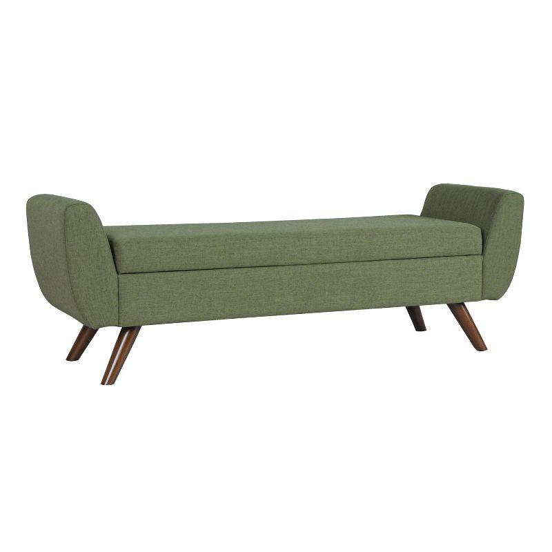 Olive Green Woven Modern Storage Bench with Mid-Tone Walnut Legs