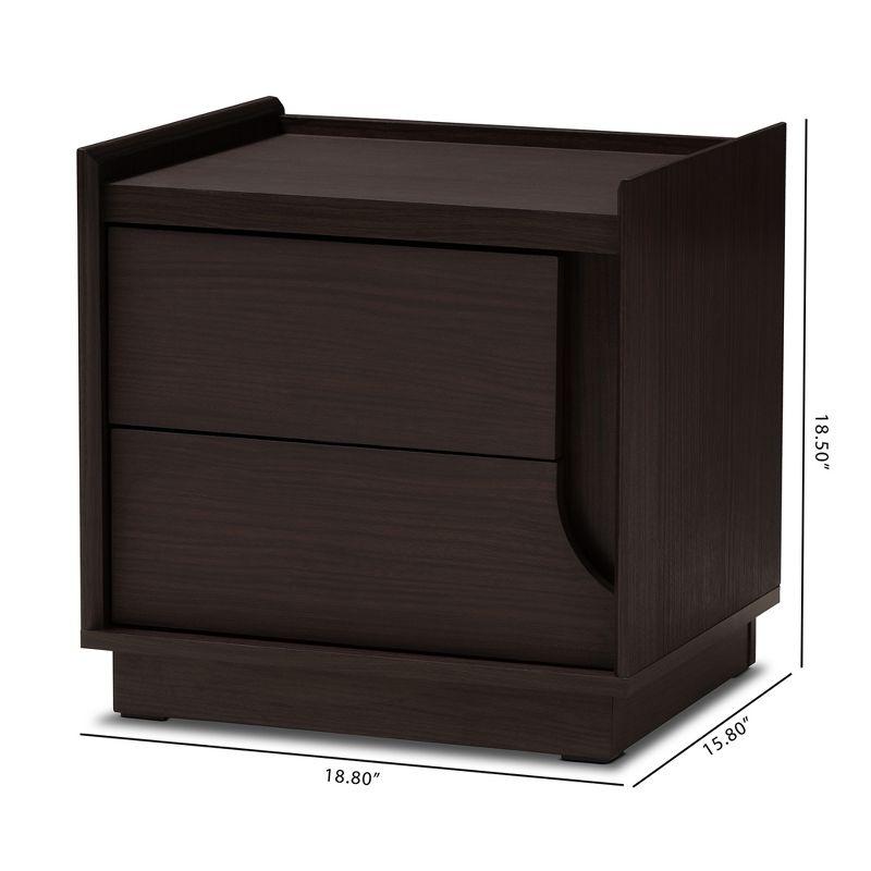 Larsine Finished 2 Drawer Nightstand Brown - Baxton Studio: Modern Design, Cut-Out Handles, Engineered Wood