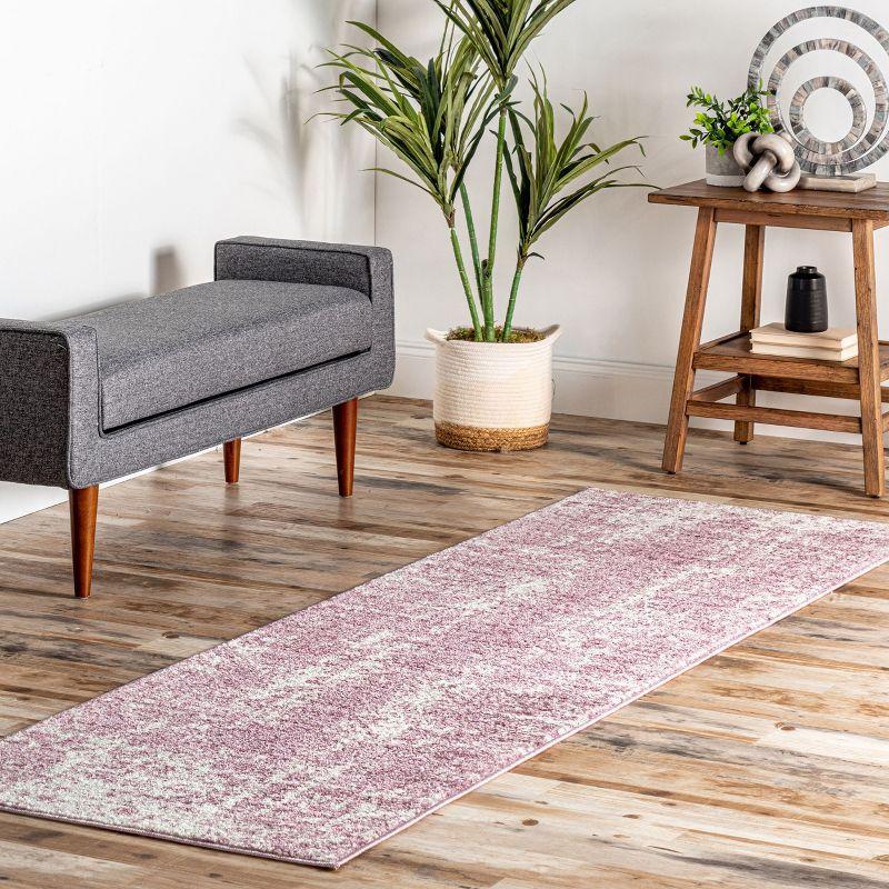 Deedra Pink and Ivory Abstract Runner Rug