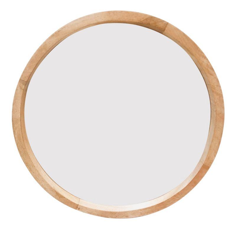 SAGEBROOK HOME 24" Round Mirror Brown: Acacia Wood Frame, Contemporary Wall Decor, UL Listed