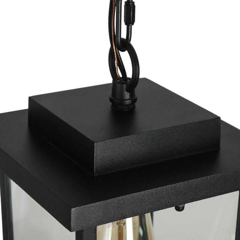 LNC 8" Square Cage Modern Outdoor Pendant Lamp Matte Black: Weather-Resistant, Glass Shade, E26