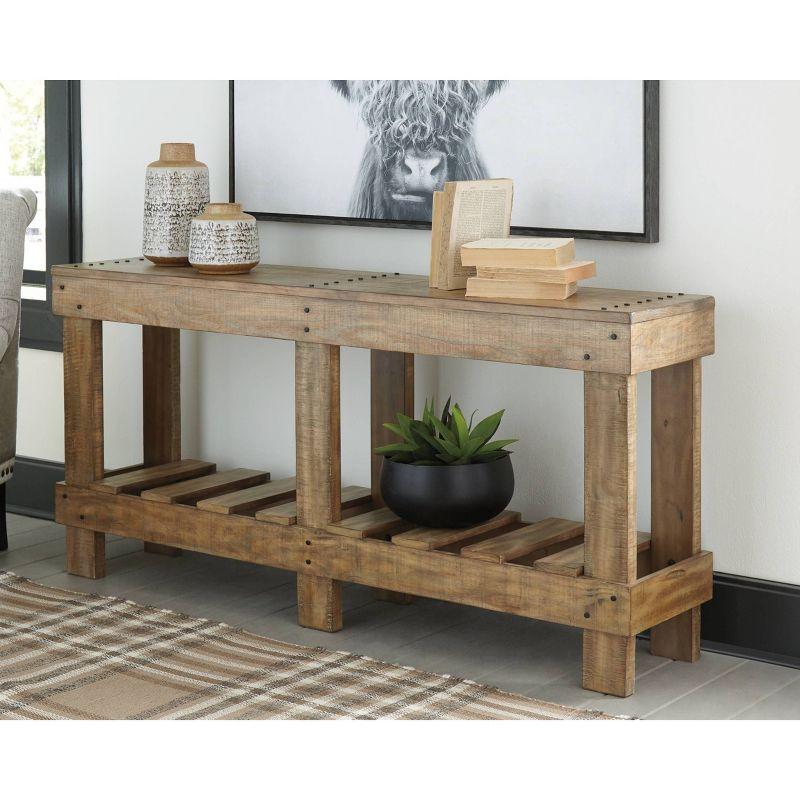 Transitional Light Brown Solid Wood Sofa Table with Open-Slat Storage