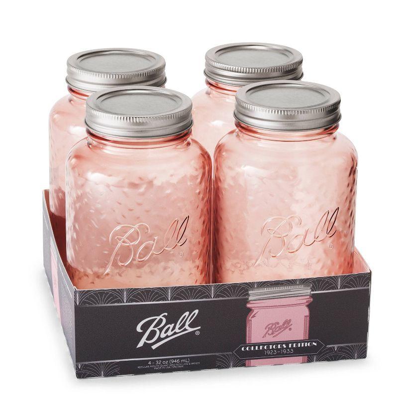 Vintage Rose Pink 32oz Glass Canning Jar Set, Dishwasher Safe