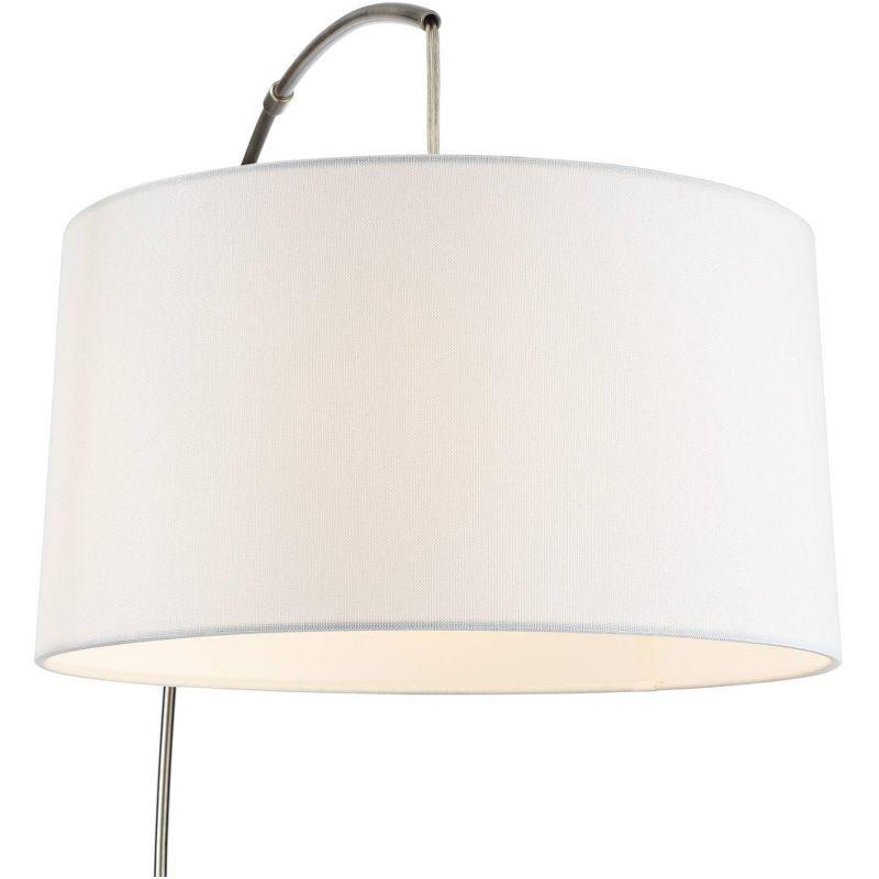 Modern Brushed Nickel Arc Floor Lamp with White Linen Shade