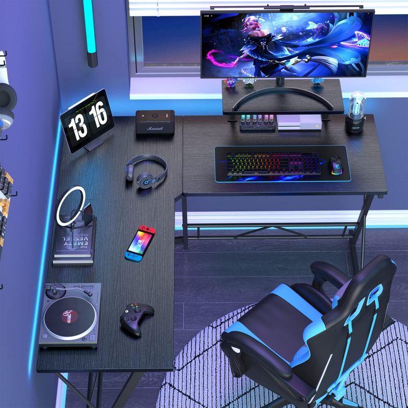 Mr Ironstone L Shaped Gaming Desk Corner Computer Desk, Home Office Desks Writing Workstation with Large Monitor Stand (51 Inch)