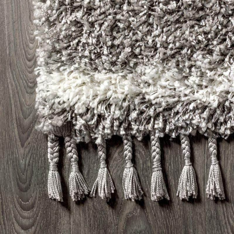5'x8' Mercer Shag Plush Tassel Moroccan Geometric Trellis Area Rug, Grey/Cream - JONATHAN Y
