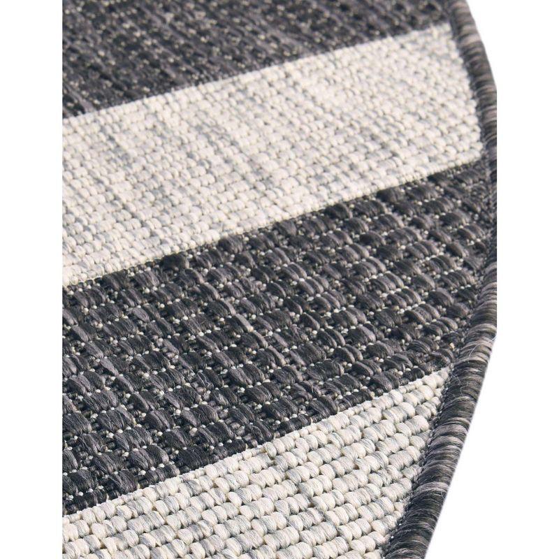 Unique Loom 4' 1 x 4' 1 Round Indoor/Outdoor Striped Charcoal Gray Area Rug