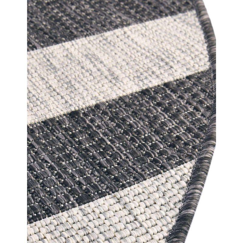 Round Gray and Black Striped Outdoor Rug