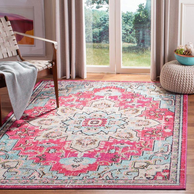 Fuchsia & Blue Hand-Knotted Vintage-Inspired Area Rug - 5'3" x 7'6"