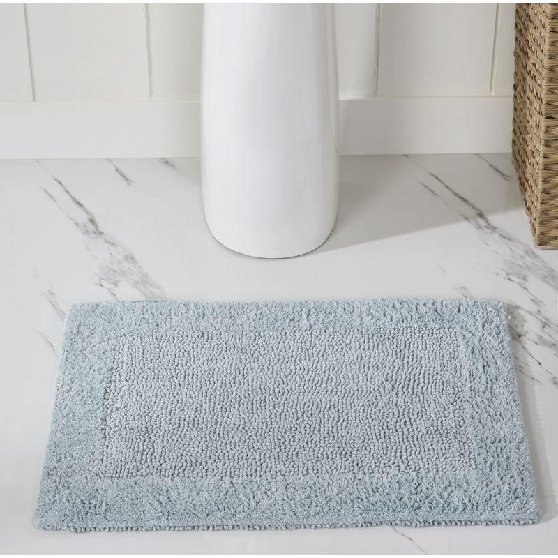 Blue 100% Cotton Reversible Tufted Bathroom Rug Set