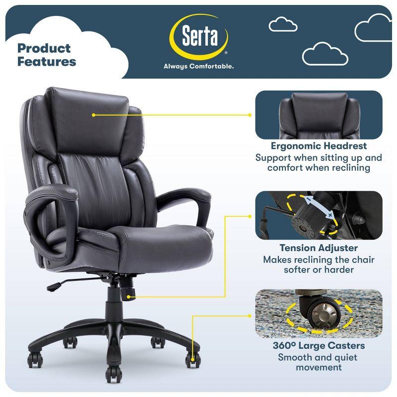 Serta Serta Garret Executive Office Chair, Ergonomic Lumbar Support, Semi-Plush Cushion, Body Pillows