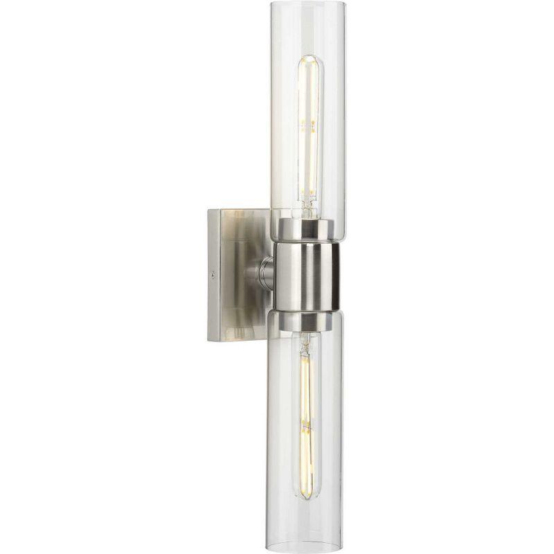 Progress Lighting Clarion 2-Light Brushed Nickel Glass Modern Bath Vanity Light, Satin Brass, Cylindrical Shade