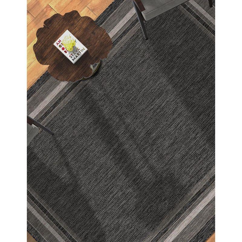4' x 6' James Modern Border Stripe Indoor/Outdoor Area Rug, Black/Cream - JONATHAN Y