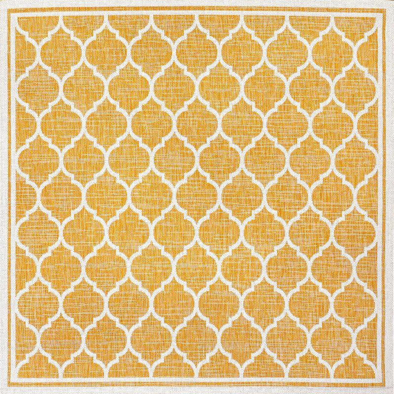 5' x 5' Trebol Moroccan Trellis Textured Weave Indoor/Outdoor Area Rug, Yellow/Cream - JONATHAN Y