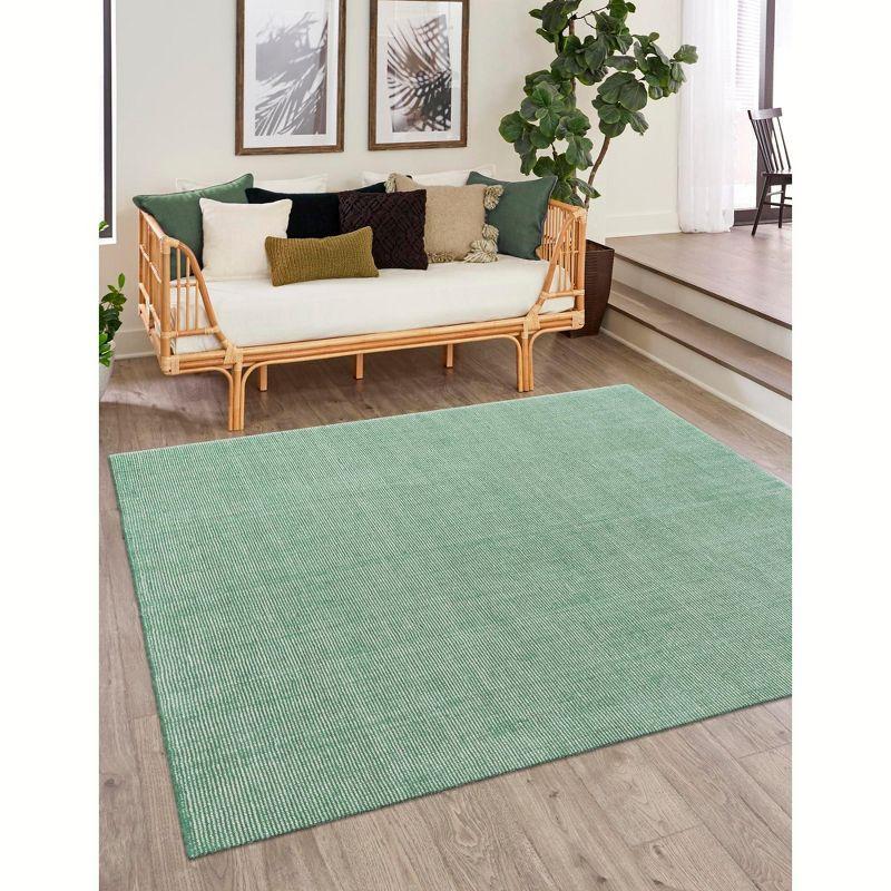 Hand-Knotted Green Wool Square Indoor Area Rug