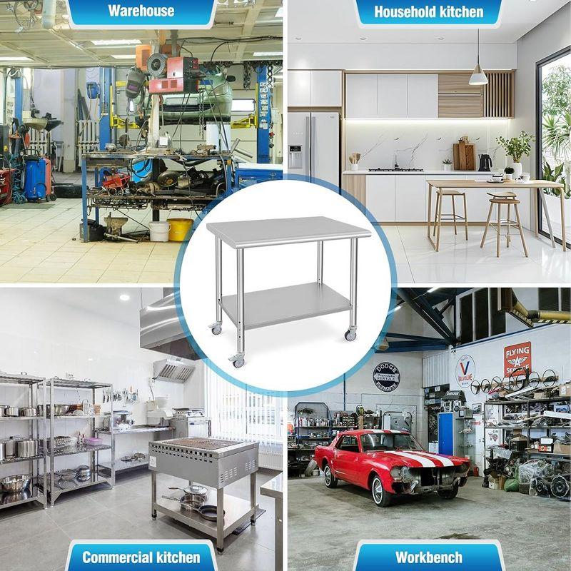 36"x24" Stainless Steel Kitchen Work Prep Table Commercial Workbench With Wheels