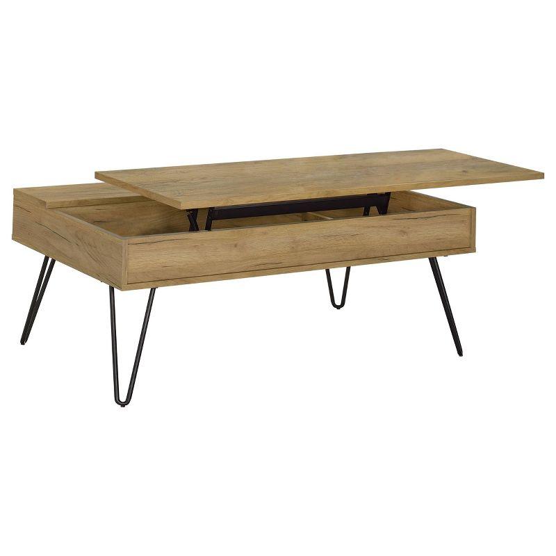 Golden Oak Lift-Top Coffee Table with Black Hairpin Legs