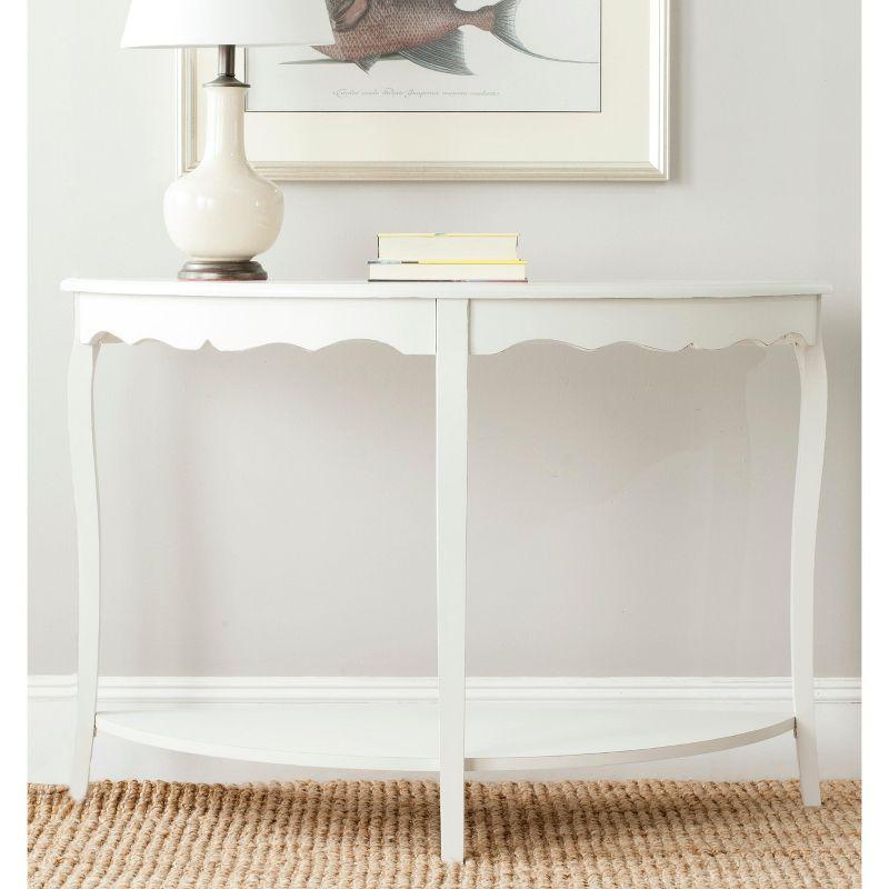 White Wood Demilune Console Table with Storage