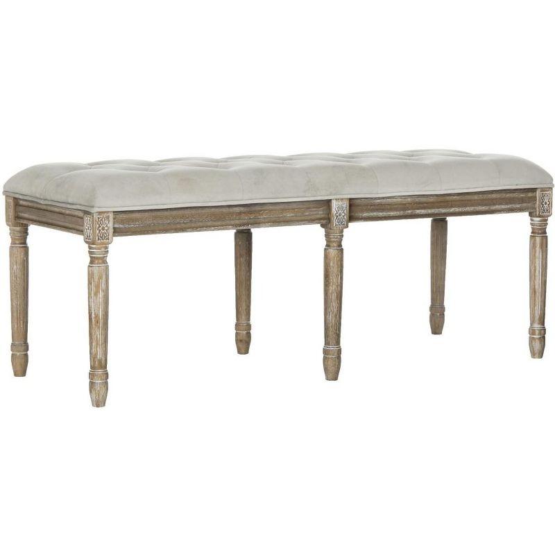 Rocha 19''H French Brasserie Tufted Traditional Rustic Wood Bench  - Safavieh