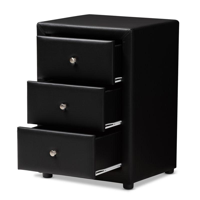 Tessa Faux Leather Upholstered 3 Drawer Nightstand Black - Baxton Studio