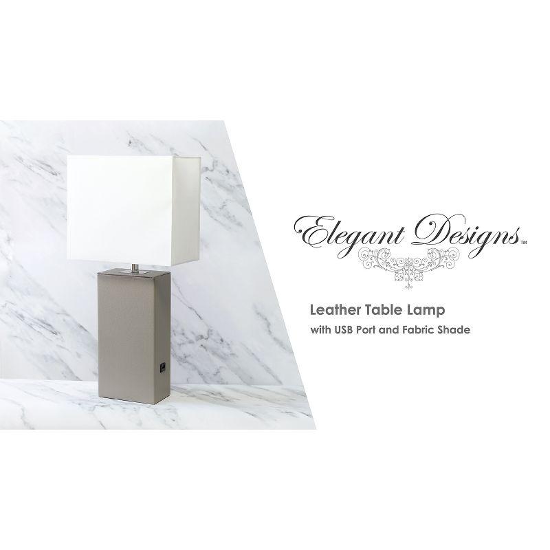 Elegant Designs 21" Modern Leather Wrapped Table Lamp with USB Port and Feit LED (Includes LED Light Bulb) Light Pink