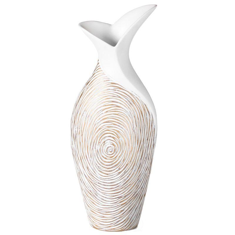 Uniquewise 17.5-inch Ribbed Ceramic White Vase - Modern Design for Entryway, Dining, or Living Room - Home Accent Piece - Elegant Decorative Vase