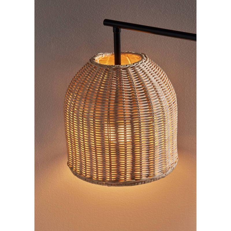 Adesso Bahama Table Lamp Dark Bronze: Inverted Basket Shape, Rattan Shade, ETL Listed, No Assembly Required