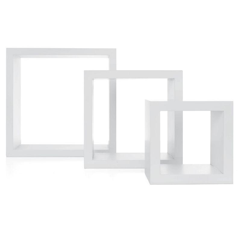 White Wood Floating Cube Wall Shelves Set of 3